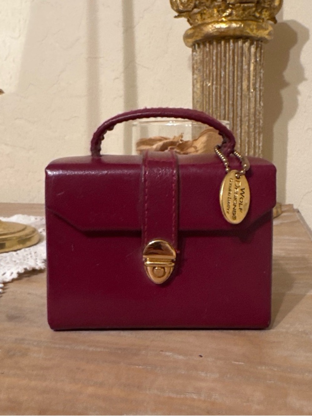 Vintage WOLF Designs Genuine Leather Burgundy Travel Jewelry Case - Picture 1 of 7